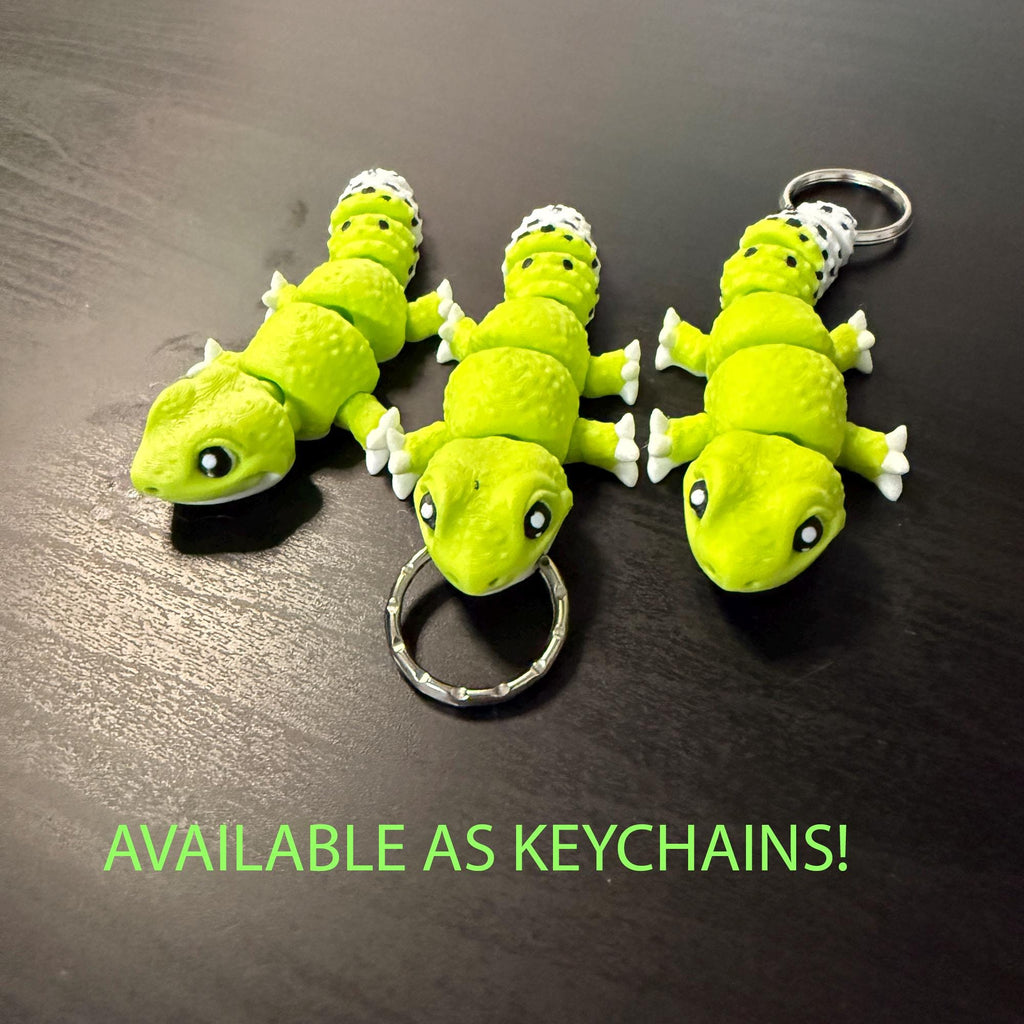 Articulated Leopard Gecko Keychain, 3D Printed Reptile Toy, Custom Color Lizard Fidget